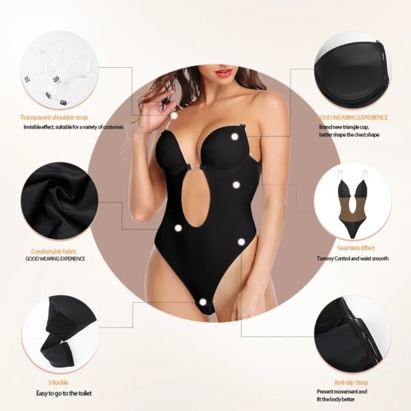 Sexy Deep V Thong Bodysuit Shapewear for Women | Backless U Plunge Lingerie Corset