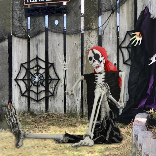 165cm Life Size Skeleton Halloween Decoration | Posable Full Body Pirate Skeleton Prop