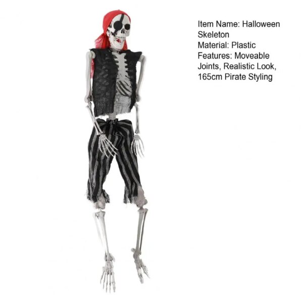 165cm Life Size Skeleton Halloween Decoration | Posable Full Body Pirate Skeleton Prop