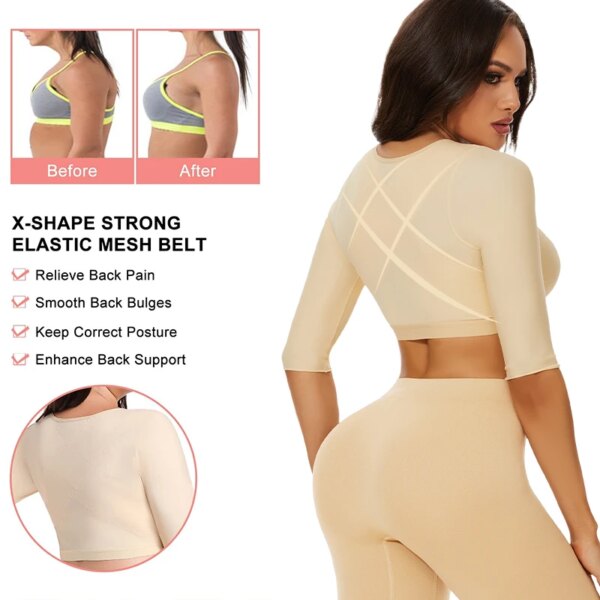 Women’s Upper Arm Shaper Compression Top | Push Up Posture Corrector Shapewear Bra