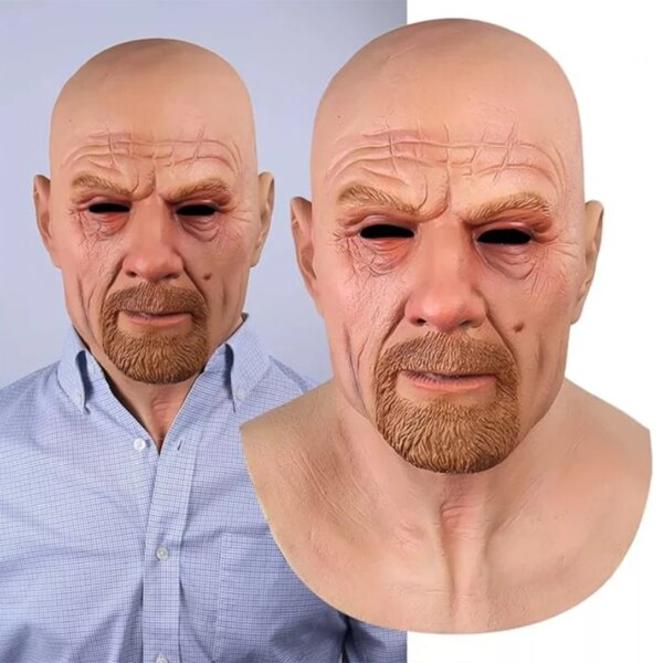 Realistic Old Man Mask | Bald Grandpa Latex Headdress for Halloween Cosplay & Masquerade Party
