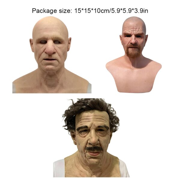 Realistic Old Man Mask | Bald Grandpa Latex Headdress for Halloween Cosplay & Masquerade Party