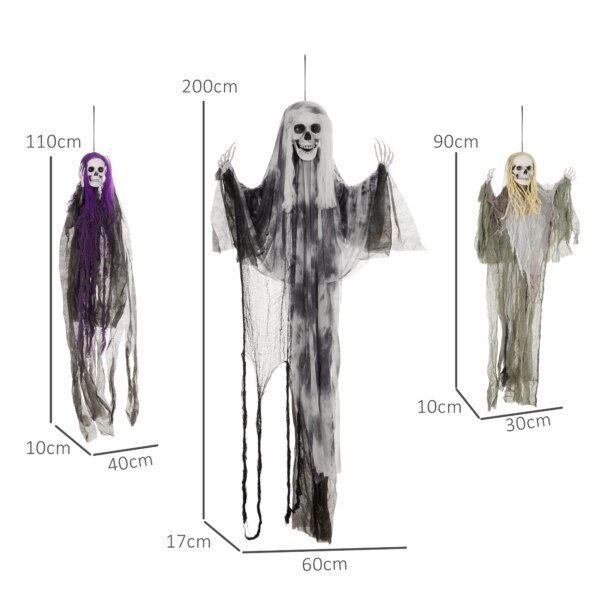 Set of 3 Hanging Skeleton Ghosts – Flying Halloween Decorations