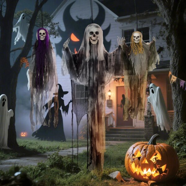 Set of 3 Hanging Skeleton Ghosts – Flying Halloween Decorations