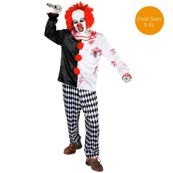 Adults Killer Clown Costume – Scary Halloween Circus Outfit