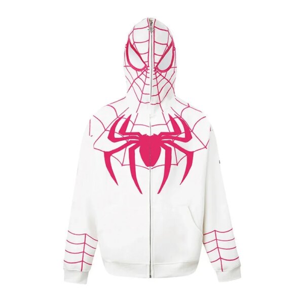Y2K Harajuku Spiderman Hoodie – Embroidered Zip Up Streetwear