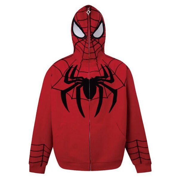 Y2K Harajuku Spiderman Hoodie – Embroidered Zip Up Streetwear