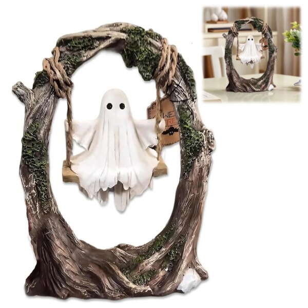 Swinging Ghost Ornament – Resin Ghost Statue for Halloween Decor