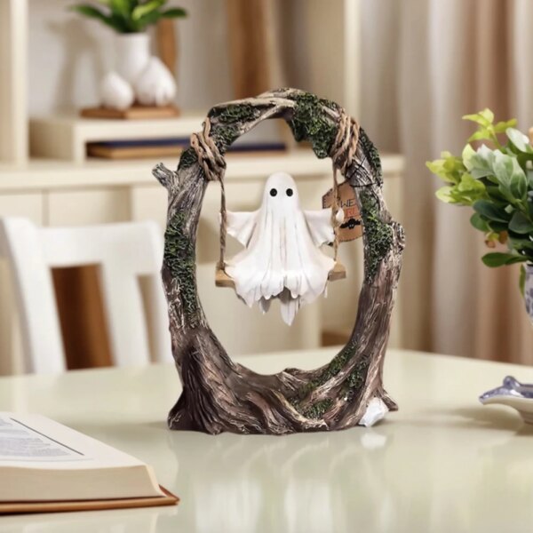 Swinging Ghost Ornament – Resin Ghost Statue for Halloween Decor