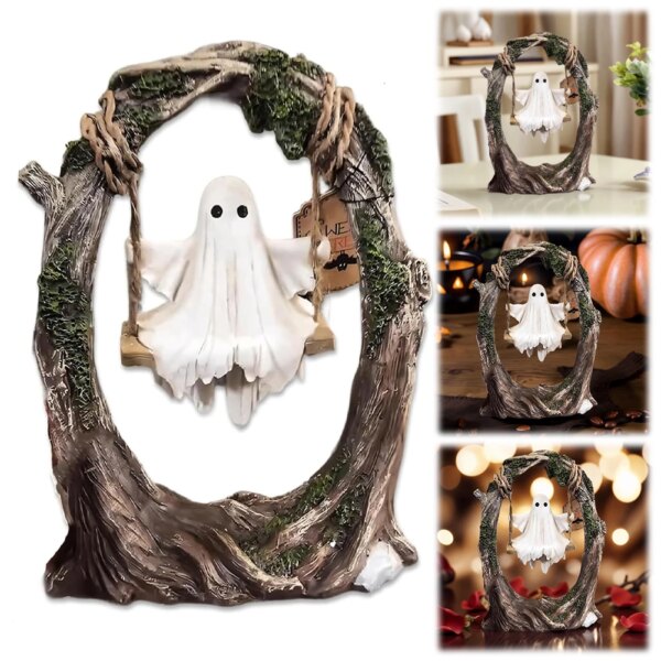 Swinging Ghost Ornament – Resin Ghost Statue for Halloween Decor