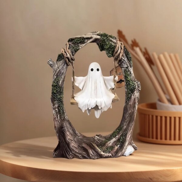Swinging Ghost Ornament – Resin Ghost Statue for Halloween Decor