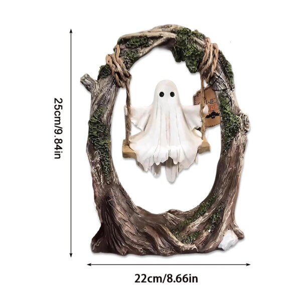 Swinging Ghost Ornament – Resin Ghost Statue for Halloween Decor