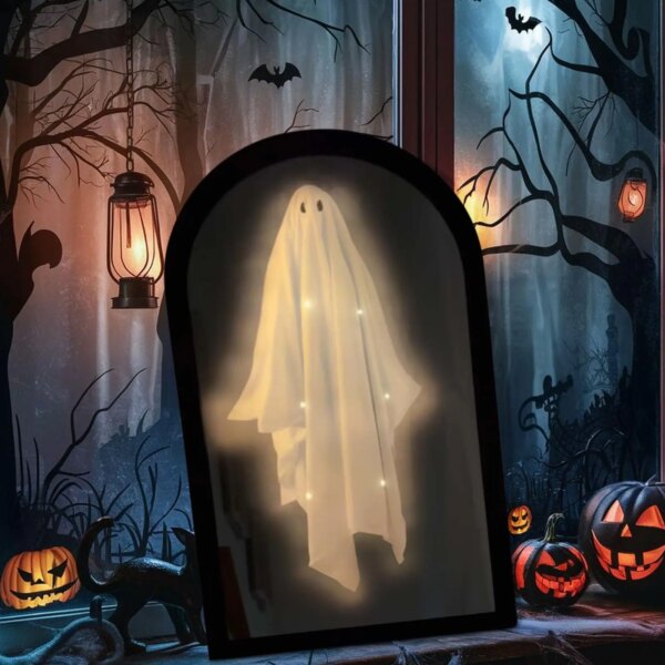 Halloween Ghost Mirror Night Light – Spooky Hologram Home Decor