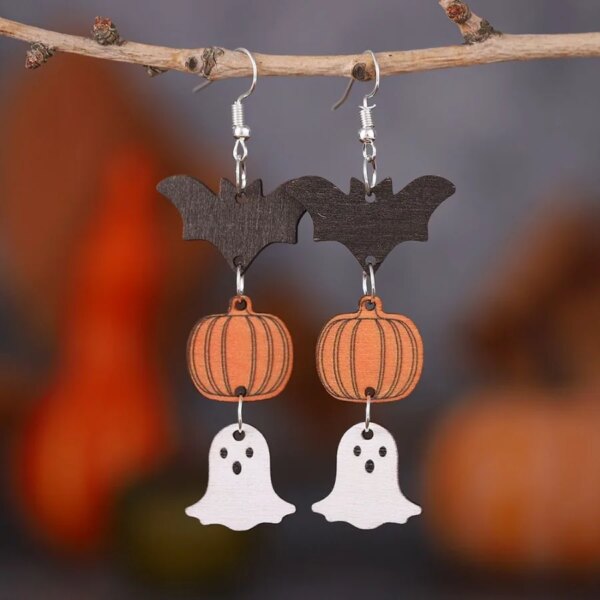Women’s Spooky Pumpkin Bat Earrings – Halloween Jewelry