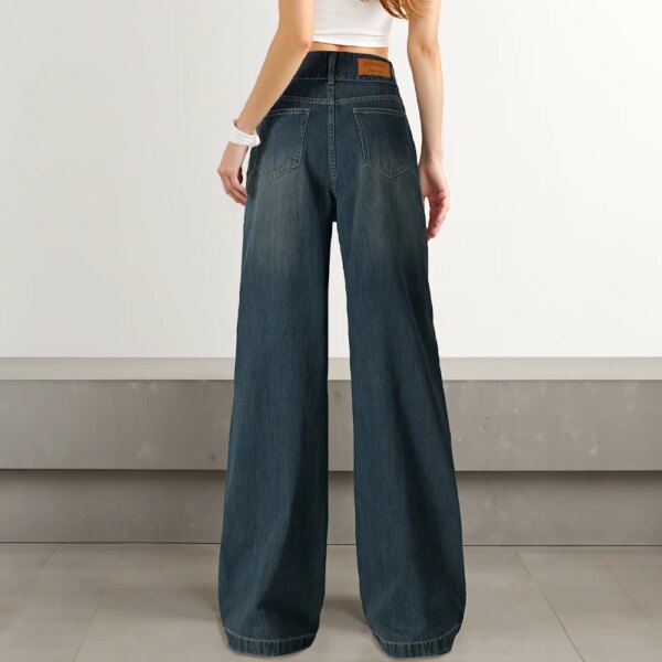 Vintage Blue High Rise Wide Leg Jeans Loose Straight Jeans Wide Leg Pants